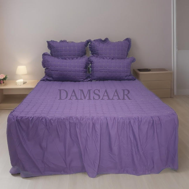 B14 - Queen 5pc Bedspread Big Frill - Dyed - Pillows Frilled - 90gsm - Promotion