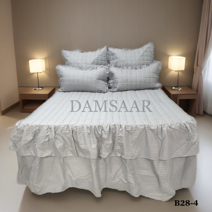 B28 - Queen 5pc Bedspread Double Frill - Stripe 90gsm - Dyed - Clearance