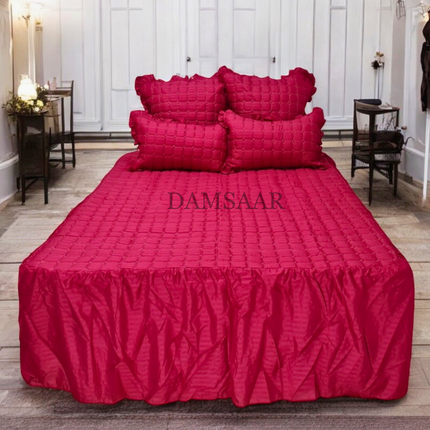 B15 - Queen 5pc Bedspread Big Frill - Cheap Stripe - Pillows Frilled - Clearance