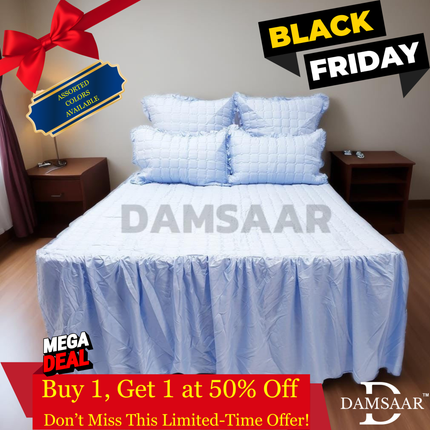 B15 - Queen 5pc Bedspread Big Frill - Cheap Stripe - Pillows Frilled - Clearance