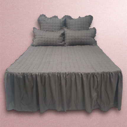 B14 - Queen 5pc Bedspread Big Frill - Dyed - Pillows Frilled - 90gsm - Promotion