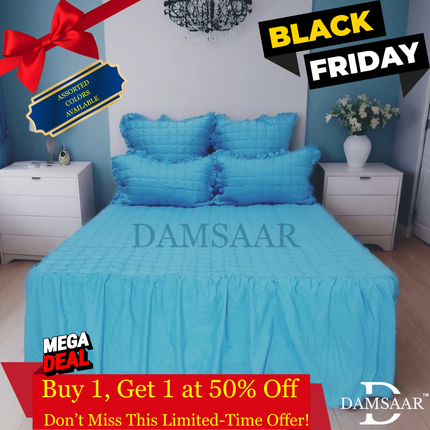 B14 - Queen 5pc Bedspread Big Frill - Dyed - Pillows Frilled - 90gsm - Promotion