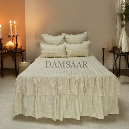 B28 - Queen 5pc Bedspread Double Frill - Stripe 90gsm - Dyed - Clearance