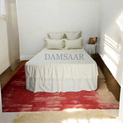 B8 - Queen 5pc Bedspread Double Frilled Biscuit Design - Microfiber - Dyed