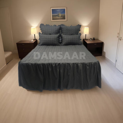 B14 - Queen 5pc Bedspread Big Frill - Dyed - Pillows Frilled - 90gsm - Promotion