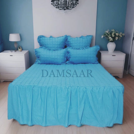 B14 - Queen 5pc Bedspread Big Frill - Dyed - Pillows Frilled - 90gsm - Promotion
