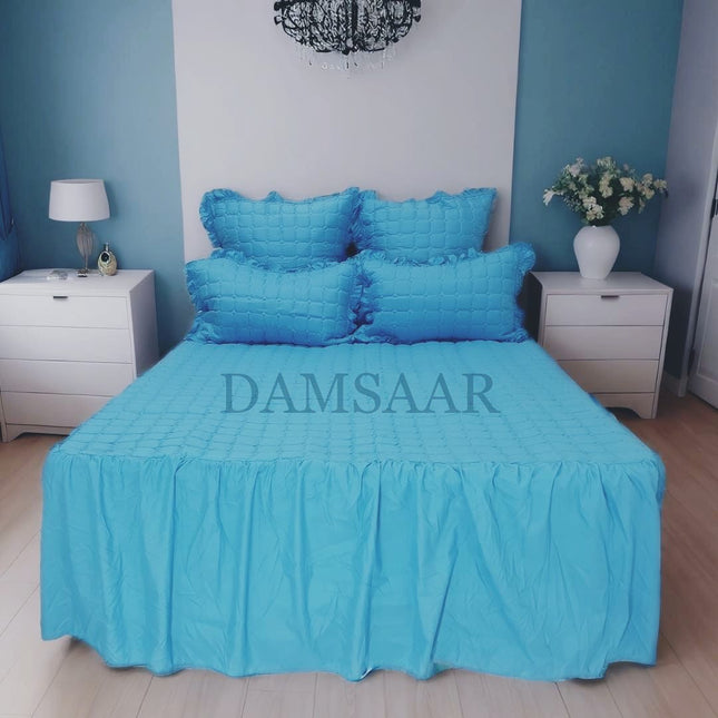 B14 - Queen 5pc Bedspread Big Frill - Dyed - Pillows Frilled - 90gsm - Promotion