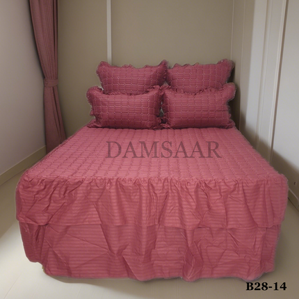 B28 - Queen 5pc Bedspread Double Frill - Stripe 90gsm - Dyed - Clearance