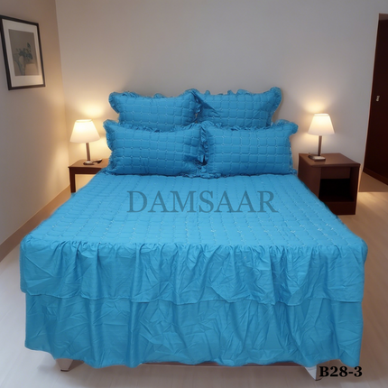 B28 - Queen 5pc Bedspread Double Frill - Stripe 90gsm - Dyed - Clearance