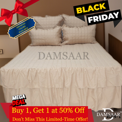 B28 - Queen 5pc Bedspread Double Frill - Stripe 90gsm - Dyed - Clearance