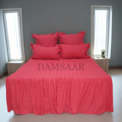 B14 - Queen 5pc Bedspread Big Frill - Dyed - Pillows Frilled - 90gsm - Promotion