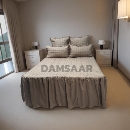 B14 - Queen 5pc Bedspread Big Frill - Dyed - Pillows Frilled - 90gsm - Promotion