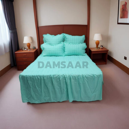 B14 - Queen 5pc Bedspread Big Frill - Dyed - Pillows Frilled - 90gsm - Promotion