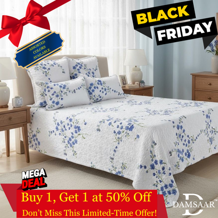 B11 - Queen 5pc Printed Microfibre Bedspread Set - Clearance