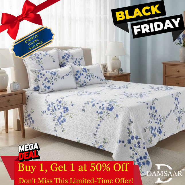 B11 - Queen 5pc Printed Microfibre Bedspread Set - Clearance
