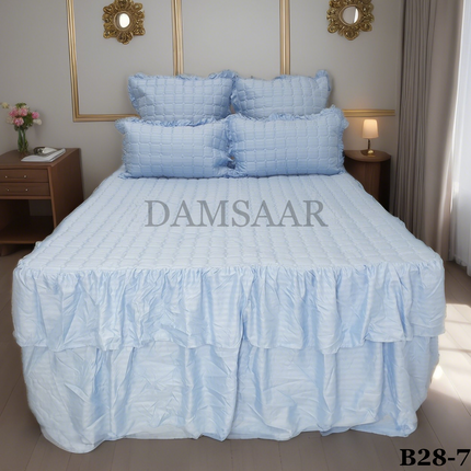 B28 - Queen 5pc Bedspread Double Frill - Stripe 90gsm - Dyed - Clearance