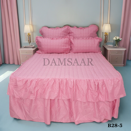 B28 - Queen 5pc Bedspread Double Frill - Stripe 90gsm - Dyed - Clearance