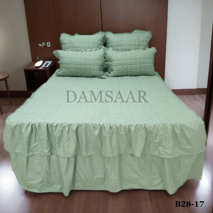 B28 - Queen 5pc Bedspread Double Frill - Stripe 90gsm - Dyed - Clearance