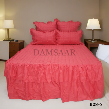 B28 - Queen 5pc Bedspread Double Frill - Stripe 90gsm - Dyed - Clearance