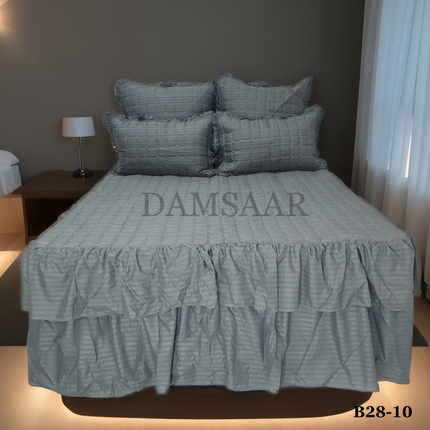 B28 - Queen 5pc Bedspread Double Frill - Stripe 90gsm - Dyed - Clearance