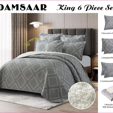 B46-KING 6PC BEDSPREAD WITH BACKSIDE FLEECE