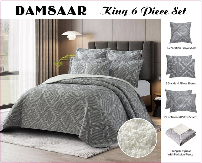 B46-KING 6PC BEDSPREAD WITH BACKSIDE FLEECE