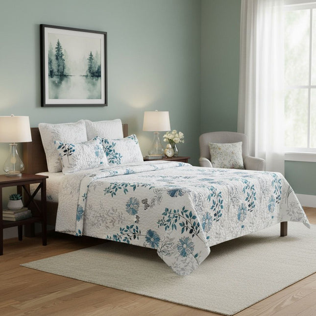 B11 - Queen 5pc Printed Microfibre Bedspread Set - Clearance