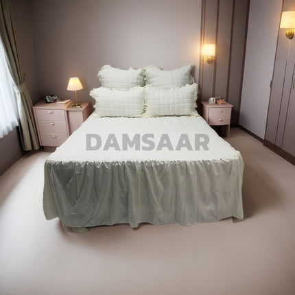 B14 - Queen 5pc Bedspread Big Frill - Dyed - Pillows Frilled - 90gsm - Promotion