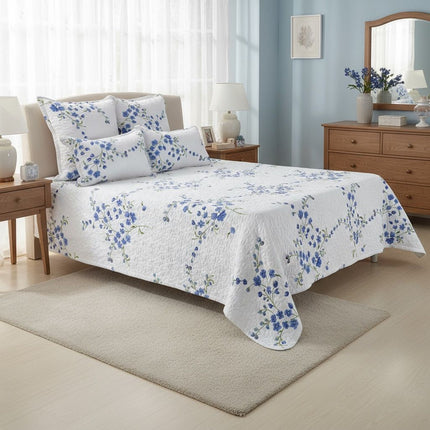 B11 - Queen 5pc Printed Microfibre Bedspread Set - Clearance