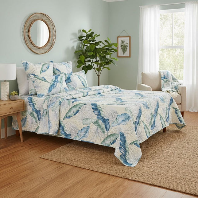 B11 - Queen 5pc Printed Microfibre Bedspread Set - Clearance