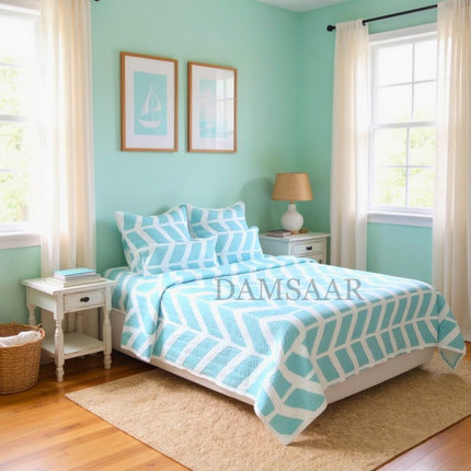 B10 - Double 5pc Cheap Bedspread - Zig Zag - Printed - Polyester 65gsm
