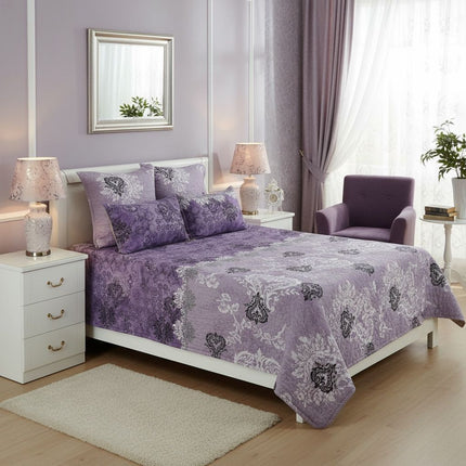 B11 - Queen 5pc Printed Microfibre Bedspread Set - Clearance
