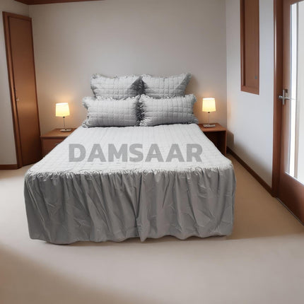 B14 - Queen 5pc Bedspread Big Frill - Dyed - Pillows Frilled - 90gsm - Promotion