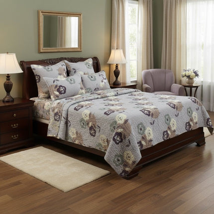B11 - Queen 5pc Printed Microfibre Bedspread Set - Clearance