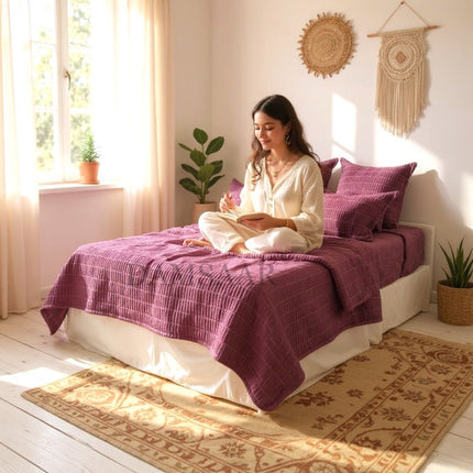 B9 - Double 5pc Bedspread Zig Zag - Dyed - 65gsm